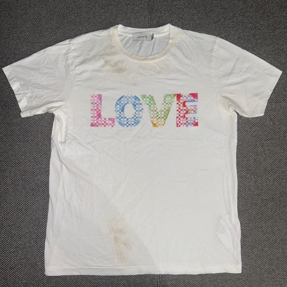 Coach LOVE Multicolor Print White T-Shirt